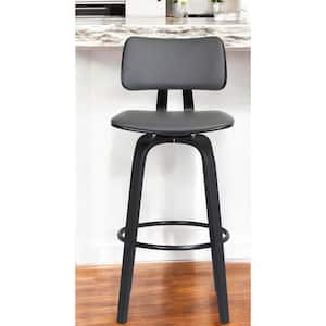 36.50 in. H Black, Gray Counter Height Manufactured Wood Bar Stool with Faux Leather Seat (Set of 1)