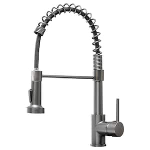 Single Handle High Arc Pull Out Sprayer Kitchen Faucet in Gun Ash