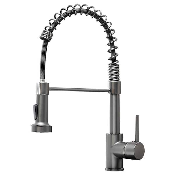 Staykiwi Single Handle High Arc Pull Out Sprayer Kitchen Faucet in Gun Ash