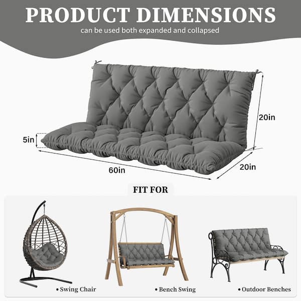 60 in. x 40 in. 2-3 Seater Patio Contoured Replacement Bench Cushion Outdoor Porch Swing Cushion Cushion Light Grey