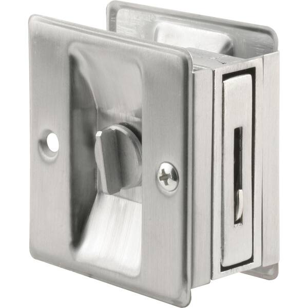 Prime-Line 2-3/4 in. Satin Chrome Finished Solid Brass Pocket Door Lock & Pull, Adjustable to fit 1-3/8 in. - 1-3/4 in. Thick Doors