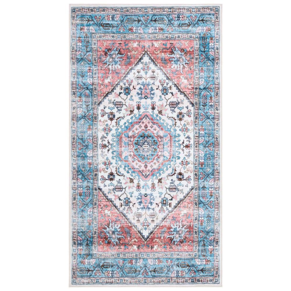 SAFAVIEH Washable Printed Rug Turquoise/Red 4 ft. x 6 ft. Machine ...