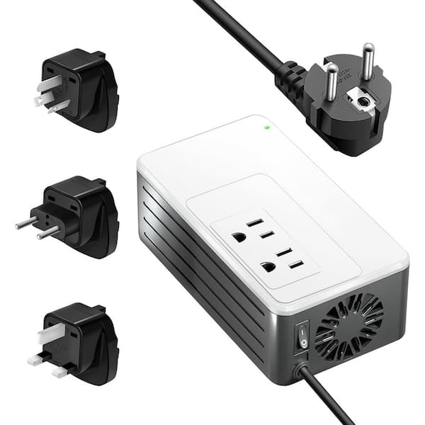 Lukyamzn 1200-Watt Universal Travel Adapter Voltage Converter 220-Volt to 110-Volt with 2-Outlets and 3-Different Plugs in White