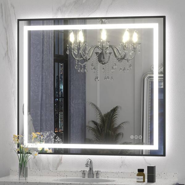 40 in. W x 36 in. H Rectangular Framed Front and Back LED Lighted Anti-Fog Wall Bathroom Vanity Mirror in Tempered Glass