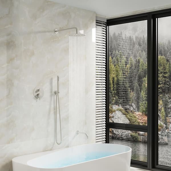 3-Spray Wall Mount 10 in.  Shower Head and Handheld Shower Head in Brushed Nickel