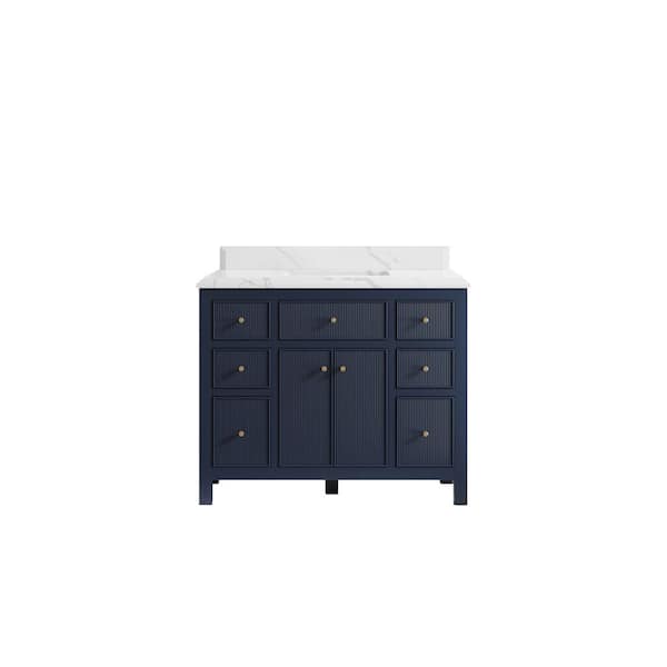 Willow Collections Sonoma 42 in.W x 22 in.D x 36 in. H Bath Vanity in Navy Blue with Cove Edge Calacatta Quartz Top
