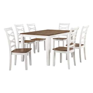 Neunan 7-Piece Rectangle Cherry and White Finish Wood Top Dining Room Set Seats 6