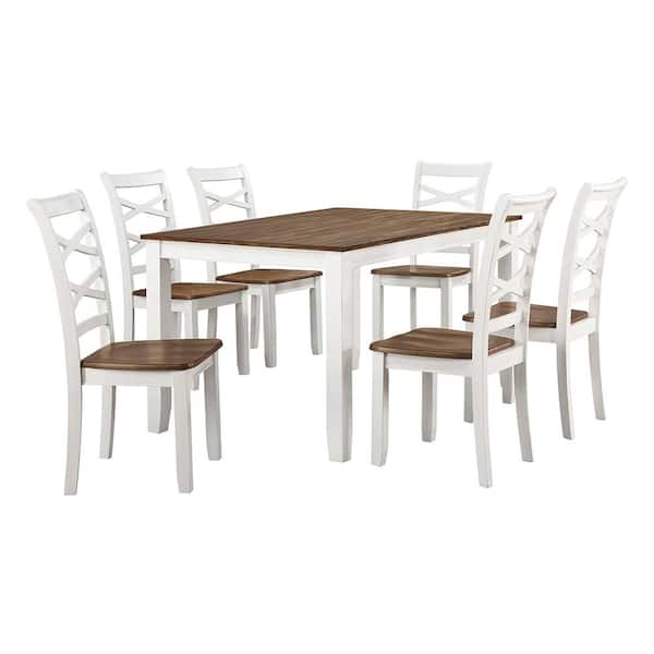 Neuman 7-Piece Rectangle Cherry and White Finish Wood Top Dining Room Set Seats 6