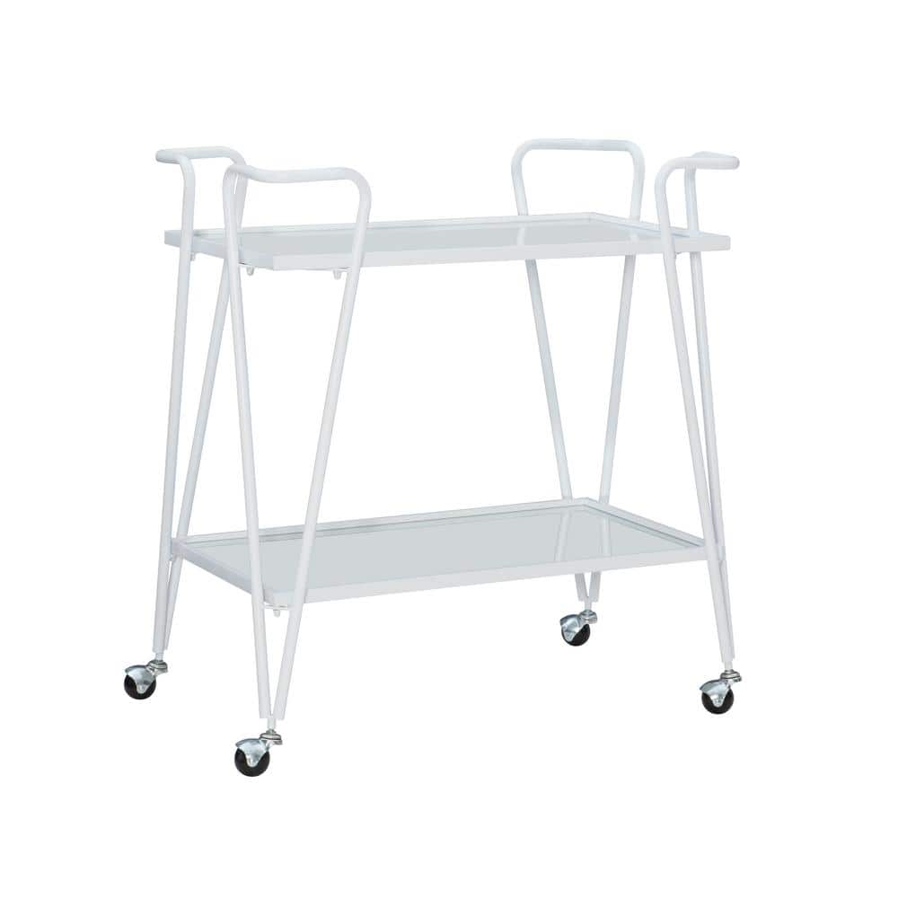 Linon Home Decor Winona White Bar Cart with Two Shelves and Casters THD03686 The Home Depot