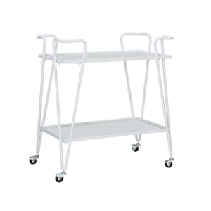 Winona White Bar Cart with Two Shelves and Casters