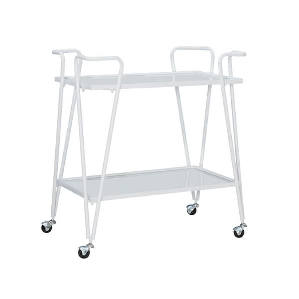 Linon Home Decor Winona White Bar Cart with Two Shelves and Casters