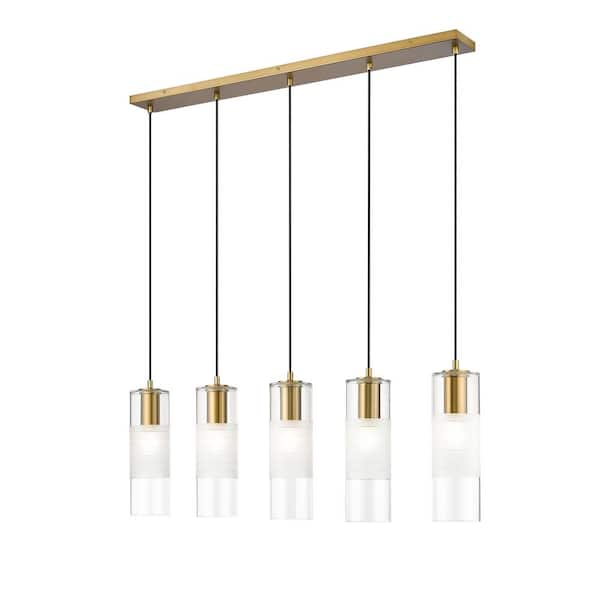 Unbranded Alton 42 in. 5-Light Modern Gold Linear Chandelier with Clear Plus Frosted Glass Shades