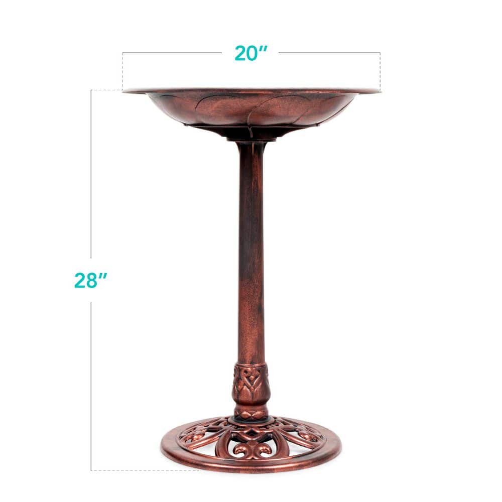 Apricot Antique Finish PVC Pedestal Bird Bath with Fleur-de-Lis Accents