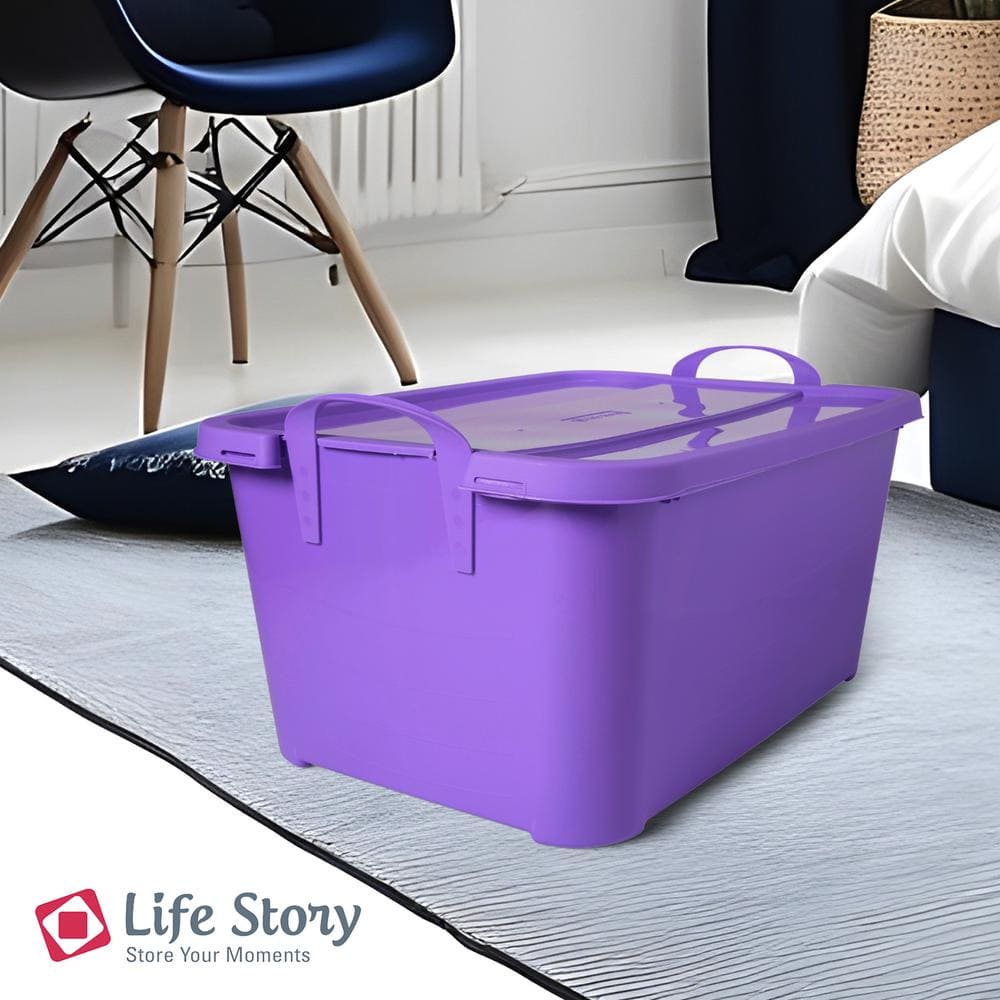55 Quart Purple Stackable Plastic Storage Box with Lids