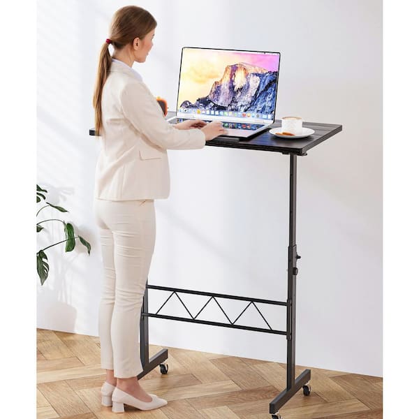 Standing Desk 32 in. Adjustable Height and Tiltable Tabletop Gaming Desk Mobile Computer Table, Brown