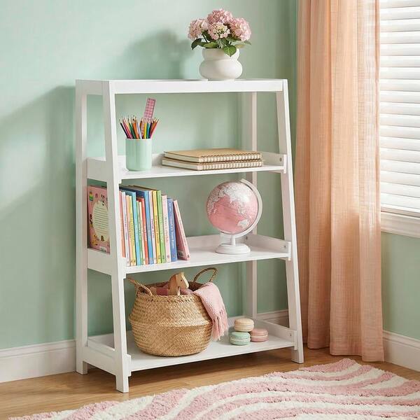 Eliza 41 in. Tall White Wood 3 Fixed Shelves Bookcase