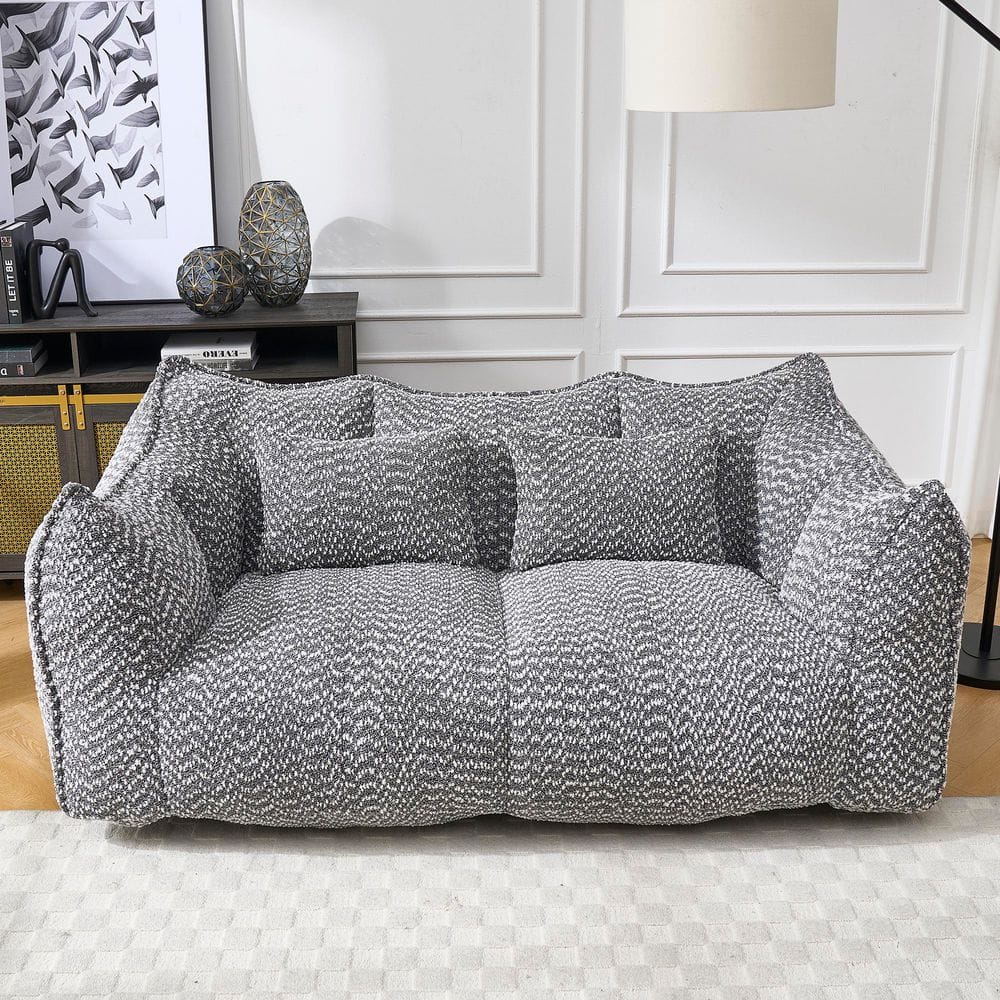 Gray Chenille Bean Bag Loveseat Sofa with Armrests and Pillows, Foam Filled Lounge Sofa for Living Room, Bedroom price history on PriceWatchPro