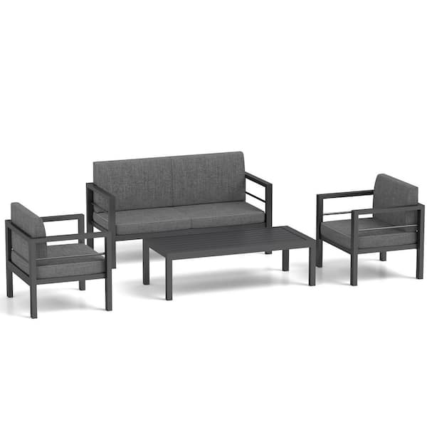 COVERONICS 4 Pieces Outdoor Aluminum Furniture Set Modern Patio Conversation Sofa Sets for Balcony, Backyard, Poolside