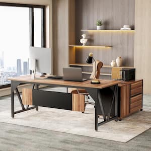 Capen 70.86 in. Rectangular Brown Wood 3-Drawer Executive Desk