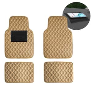 Beige 4-Piece Luxury Universal Liners Heavy Duty Faux Leather Car Floor Mats Diamond Design