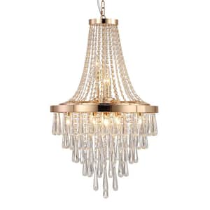 10-Light Gold Plus Transparent Crystal Decoration, Chandelier Geometric Design, Chandelier w/ E12 Bulbs for Living Room