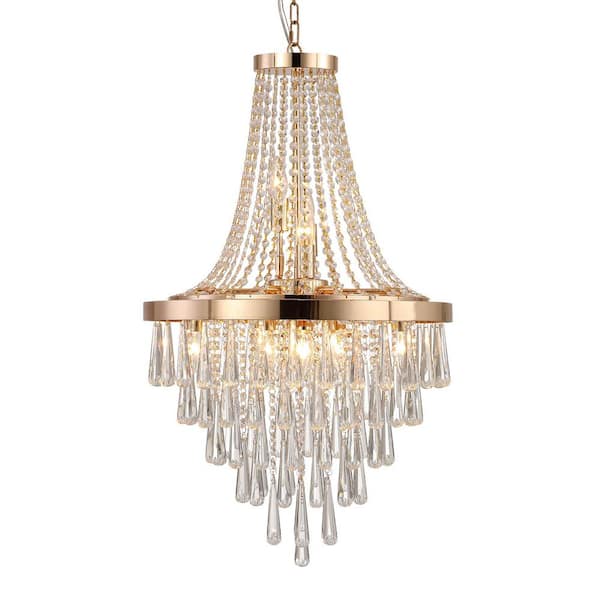 Jushua 10-Light Gold Plus Transparent Crystal Decoration, Chandelier Geometric Design, Chandelier w/ E12 Bulbs for Living Room