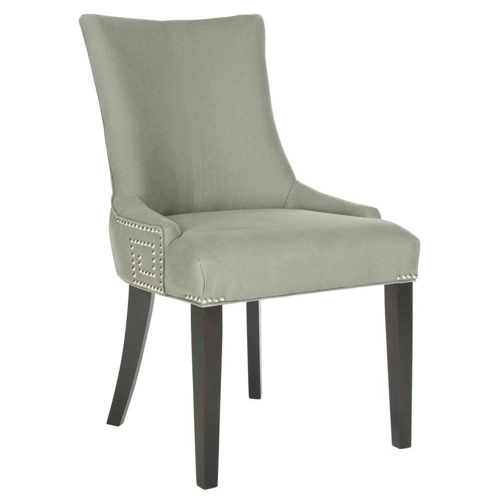 Gray Linen Upholstered Parsons Side Chair with Wood Legs