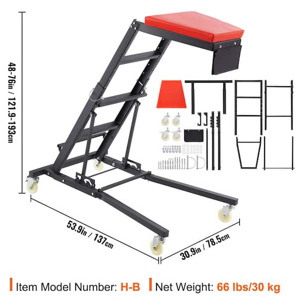 HECASA Adjustable Automotive Creeper - Foldable Engine Repair Creeper With 4 Swivel Wheels & Tool Pouch, 400LBS Capacity