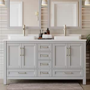 Bentworth 60 in. Double Semi-Recessed Sinks Light Gray Bath Vanity with White Engineered Marble Top (Assembled)