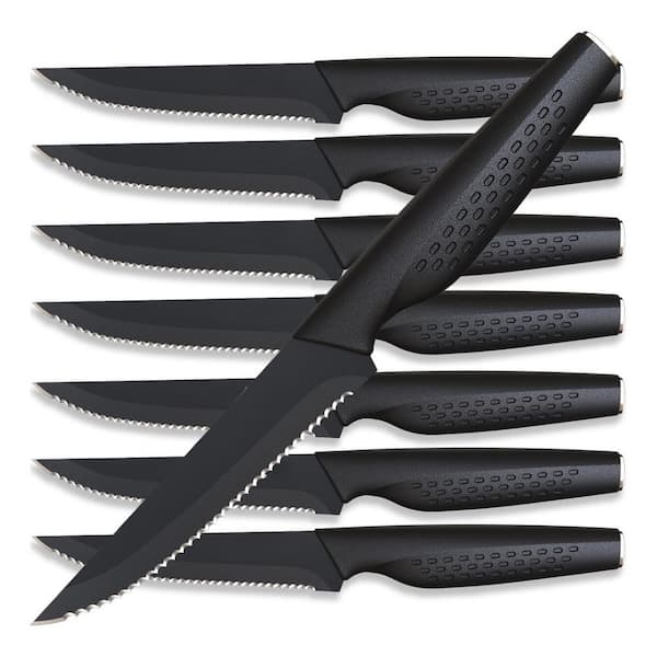 4.5 in. Full Tang Stainless Steel Serrated Edge Steak Knife with Black PP Handle (Set of 8) Dishwasher Safe