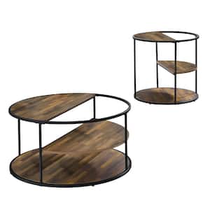 Henvale 35.38 Black Rectangle Wood Top 2-Piece Coffee Table Set
