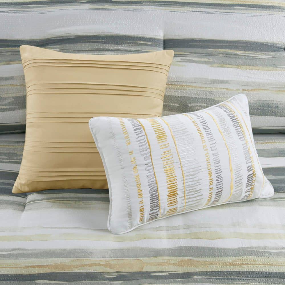 Yellow and Gray Reversible Microfiber Comforter Set, Full