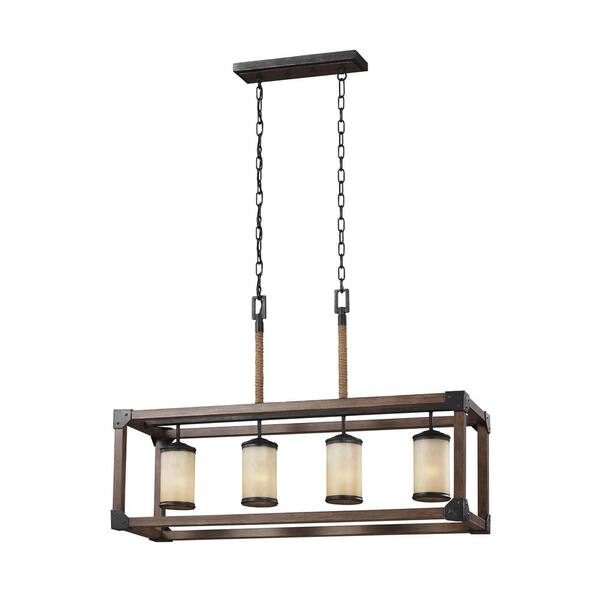 Generation Lighting Dunning 36 in. W. 4-Light Weathered Gray and Distressed Oak Kitchen Island Light with LED Bulbs