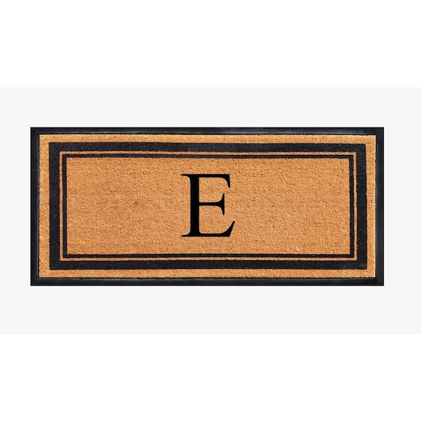 A1 Home Collections A1HC Markham Picture Frame Black/Beige 30 in. x 60 in. Coir and Rubber Flocked Large Outdoor Monogrammed E Door Mat