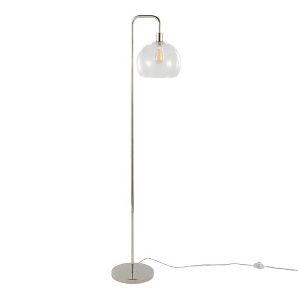 61.50 in. Nickel Contemporary 1-Light Smart 1-Way (On/Off) Standard Floor Lamp for Living Room with Glass Drum Shade