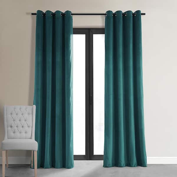 Exclusive Fabrics & Furnishings Everglade Teal Velvet Grommet Blackout Curtain - 50 in. W x 120 in. L (1 Panel)
