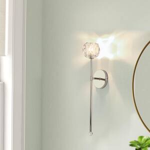1-Light Polished Nickel Wall Light with Clear Crystal