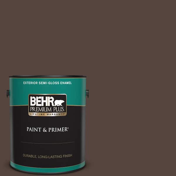 BEHR PREMIUM PLUS 1 gal. #PPF-51 Dark Walnut Semi-Gloss Enamel Exterior Paint & Primer