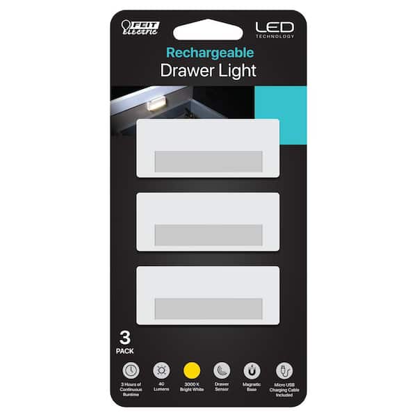 Feit Electric 2.6 in. Battery Operated LED White Motion Sensor Rechargeable 3000K Bright White Cabinet Drawer Mini Light (3-Pack)