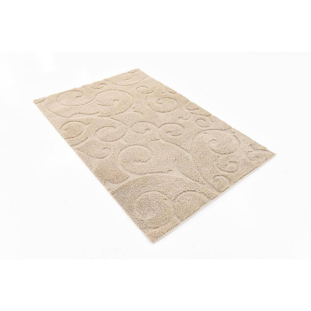 Elegant Beige Floral Shag Area Rug, 4' x 6', Easy Care Synthetic