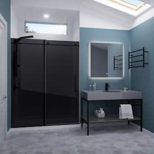 Leon 60 in. x 76 in. Frameless Sliding Shower Door in Matte Black with Tinted Glass