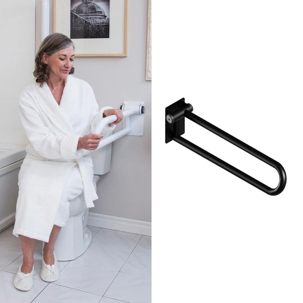 PT Rail, 32 in. x 1.5 in. Concealed Screw, Left Flip Up Grab Bar For Toilet Safety (Up to 400 lbs.) in Matte Black price history on PriceWatchPro