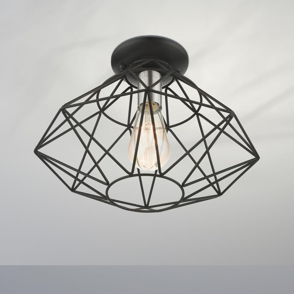 Geometric Black Nickel Glass 1-Light Flush Mount LED Fixture