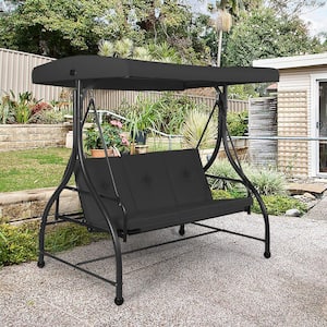6 ft. 3-Person Free Standing Porch Swing Hammock Bench Chair Outdoor with Canopy in Black