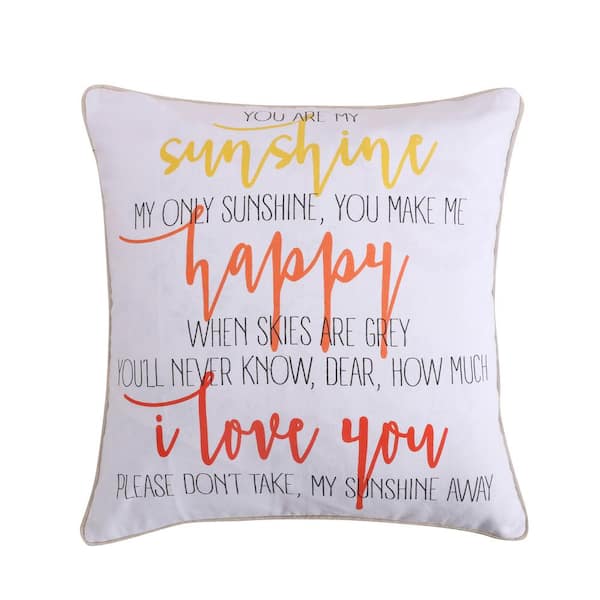 LEVTEX HOME Laurel Coral Multicolor You Are My Sunchine Print 18 in. x 18 in. Throw Pillow