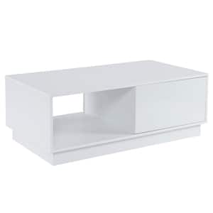 43.31 in. White Rectangle MDF. Coffee Table with LED lights