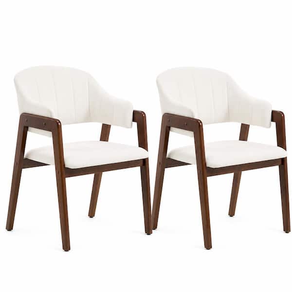 Modern Beige Chenille Upholstered Dining Chair with Solid Wood Frame and Foot Pads Set of 2