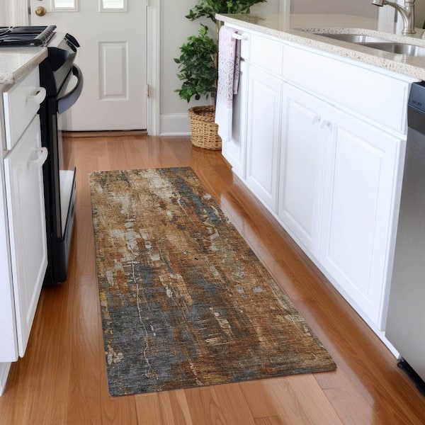 Mayfield Premium Machine Washable Abstract AMF1683 Rust 2 ft. 3 in. x 7 ft. 6 in. Runner Rug