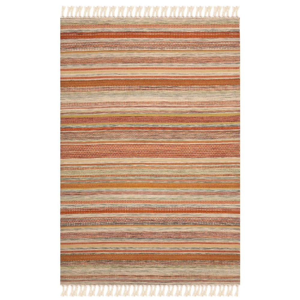 Handmade Red and Beige Wool Striped 4' x 6' Area Rug