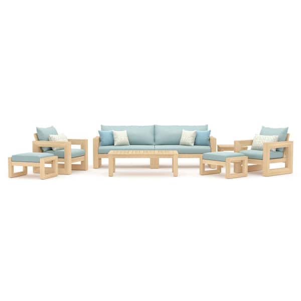 RST BRANDS Benson 8-Piece Wood Patio Conversation Set with Sunbrella Spa Blue Cushions